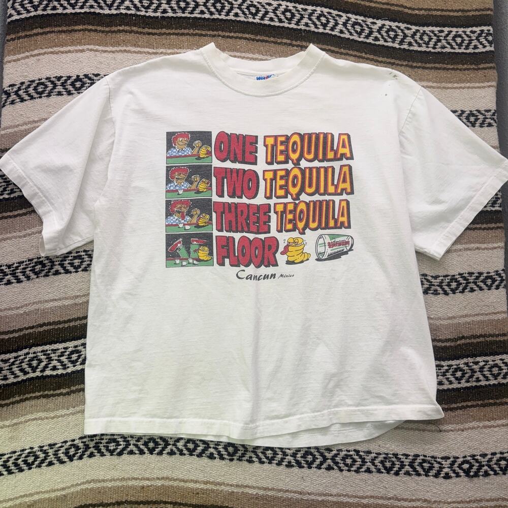 Vintage 90's Cancun Mexico One Two Three Tequila Funny Drinking Shirt Sz 2XL XXL